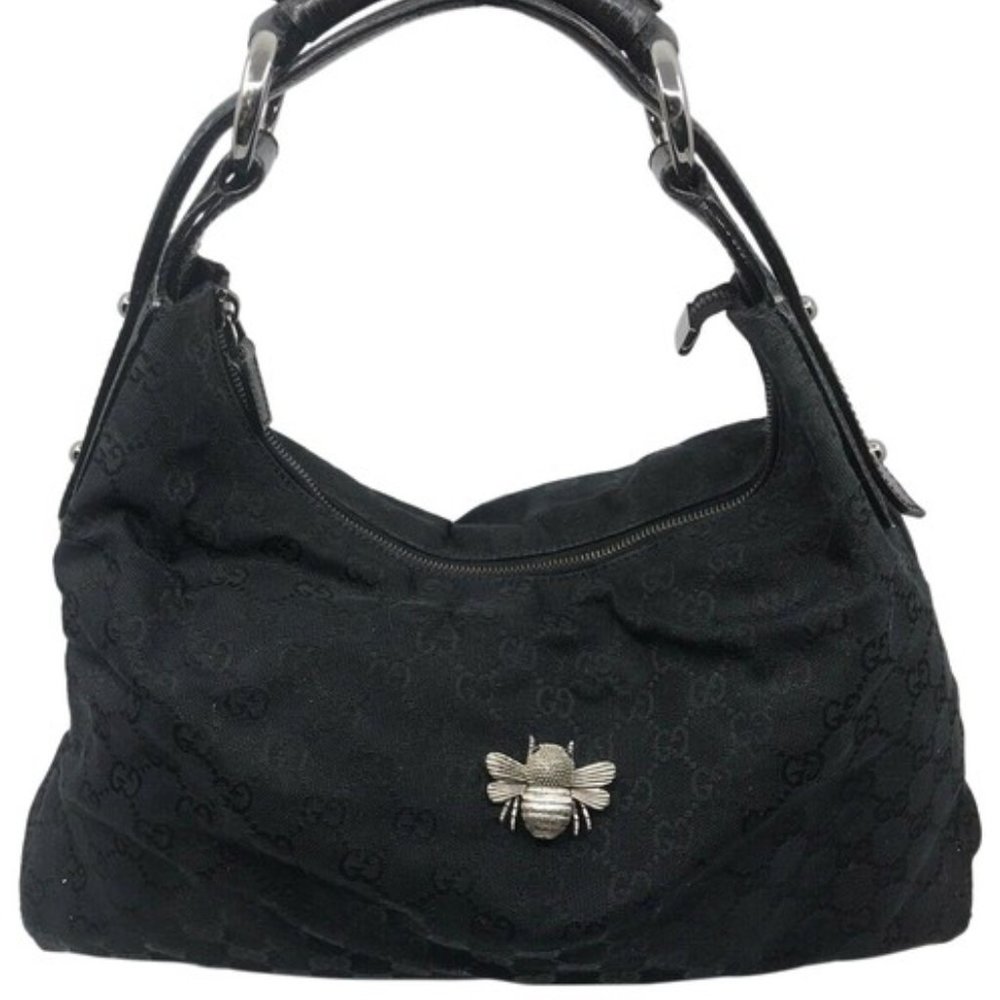 GUCCI Black Hobo Bag W/ Customized Vintage Bee